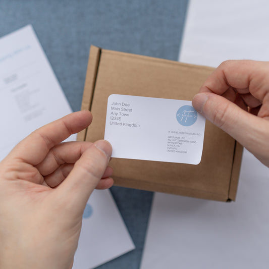 ShopWired Order Invoice with 2 x peel off delivery labels - Lifestyle Shot
